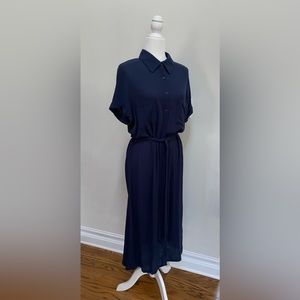 HIATUS SHORT SLEEVES MAXI DRESS CRINKLY BUTTON DOWN TIE WAIST SIZE L